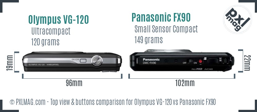 Olympus VG-120 vs Panasonic FX90 top view buttons comparison