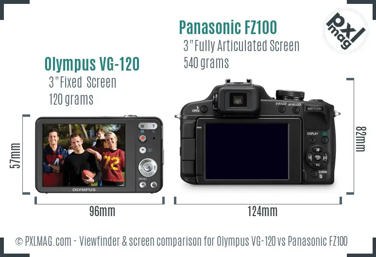 Olympus VG-120 vs Panasonic FZ100 Screen and Viewfinder comparison