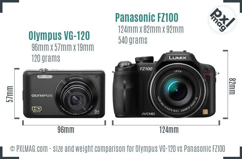 Olympus VG-120 vs Panasonic FZ100 size comparison