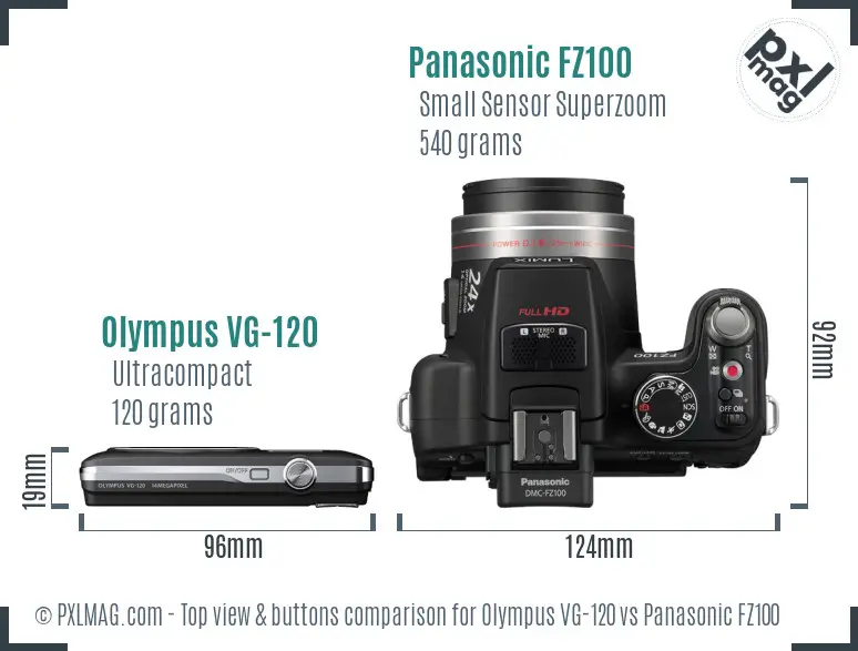 Olympus VG-120 vs Panasonic FZ100 top view buttons comparison