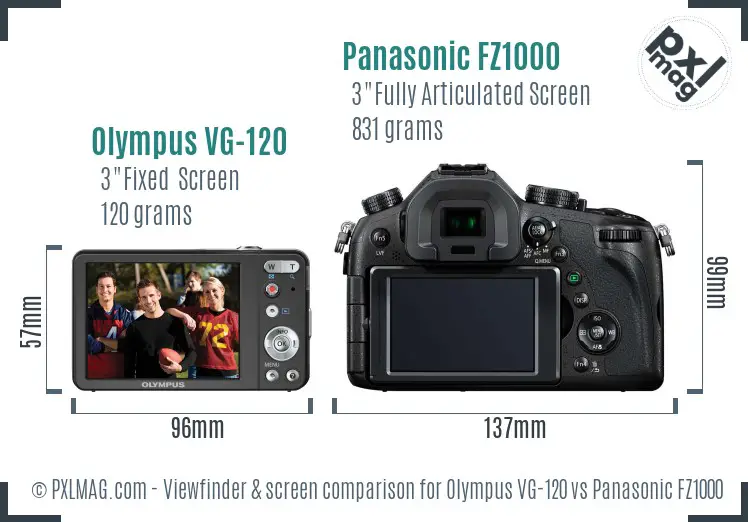 Olympus VG-120 vs Panasonic FZ1000 Screen and Viewfinder comparison