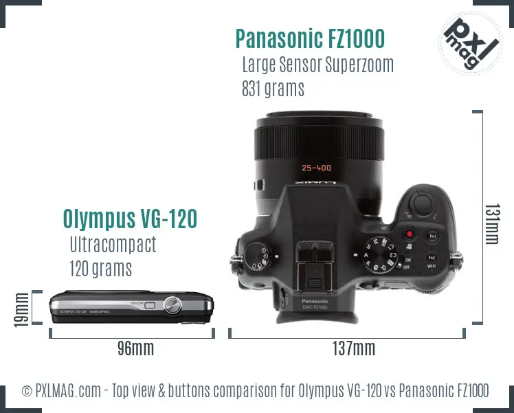Olympus VG-120 vs Panasonic FZ1000 top view buttons comparison