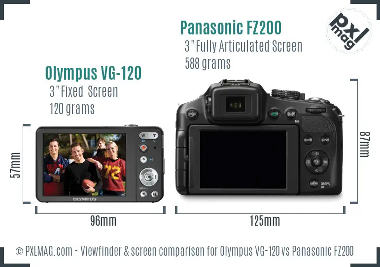 Olympus VG-120 vs Panasonic FZ200 Screen and Viewfinder comparison Olympus VG-120 vs Panasonic FZ200 Screen and Viewfinder comparison