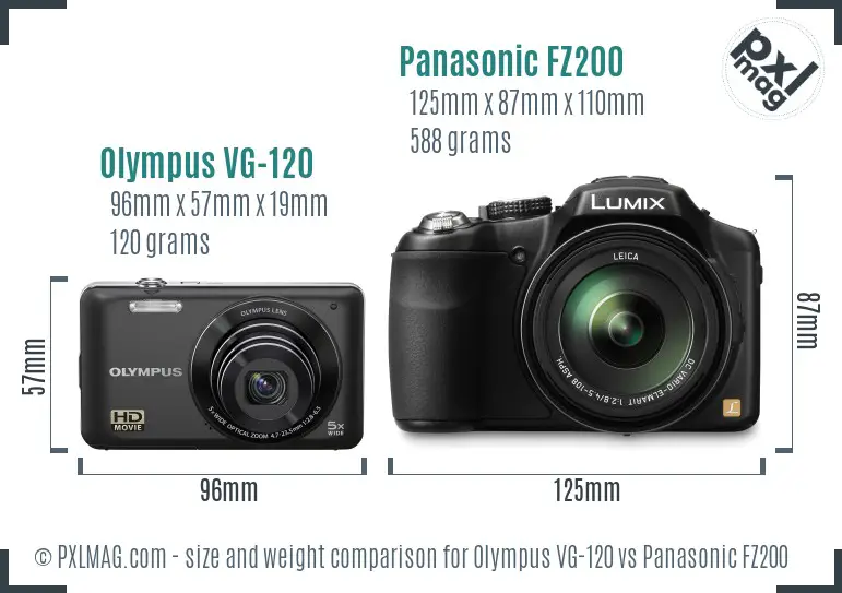 Olympus VG-120 vs Panasonic FZ200 size comparison Olympus VG-120 vs Panasonic FZ200 size comparison