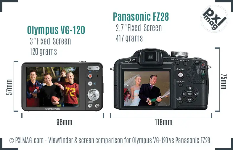 Olympus VG-120 vs Panasonic FZ28 Screen and Viewfinder comparison