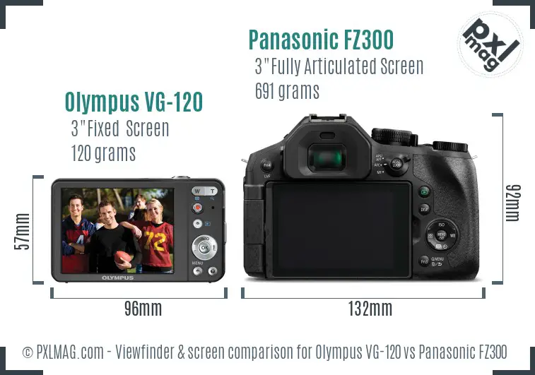 Olympus VG-120 vs Panasonic FZ300 Screen and Viewfinder comparison