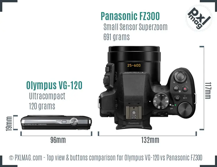 Olympus VG-120 vs Panasonic FZ300 top view buttons comparison