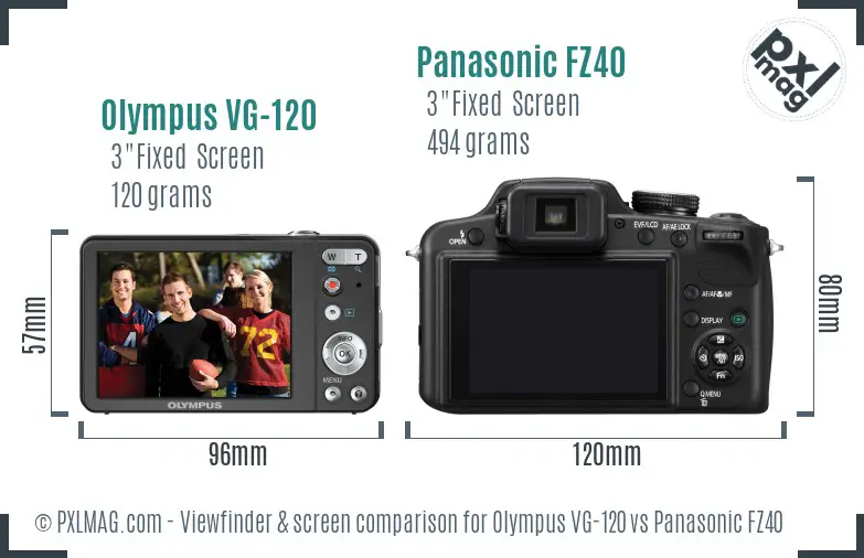 Olympus VG-120 vs Panasonic FZ40 Screen and Viewfinder comparison