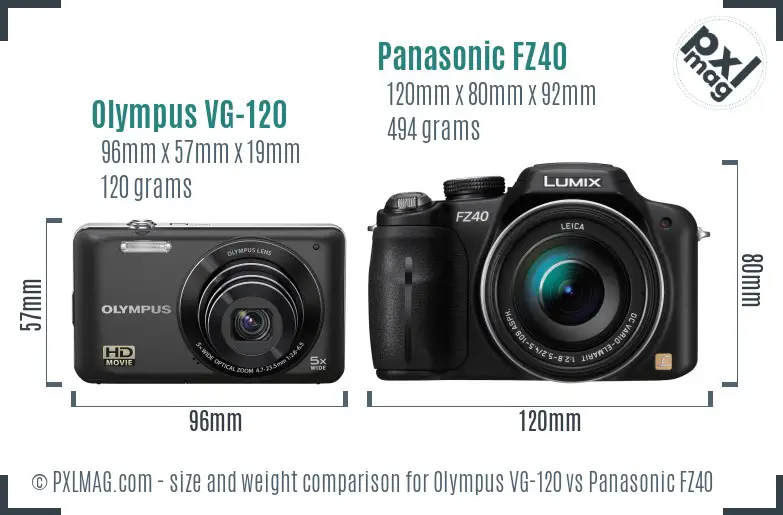 Olympus VG-120 vs Panasonic FZ40 size comparison