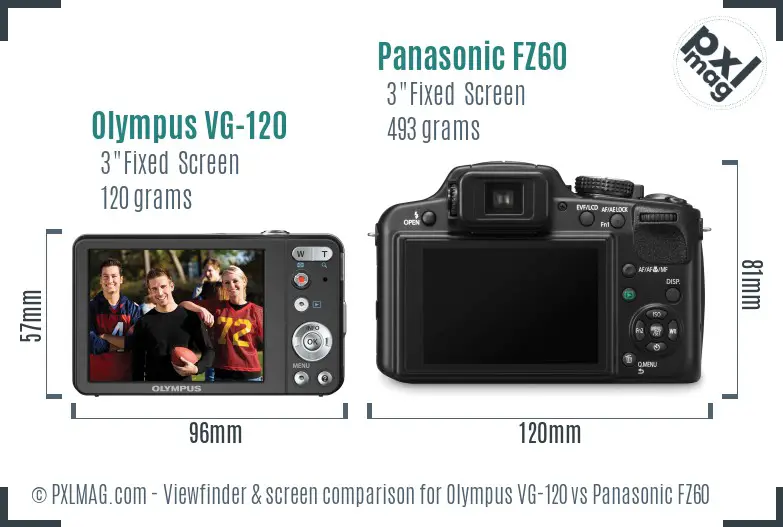 Olympus VG-120 vs Panasonic FZ60 Screen and Viewfinder comparison