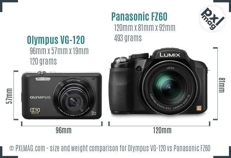 Olympus VG-120 vs Panasonic FZ60 size comparison Olympus VG-120 vs Panasonic FZ60 size comparison