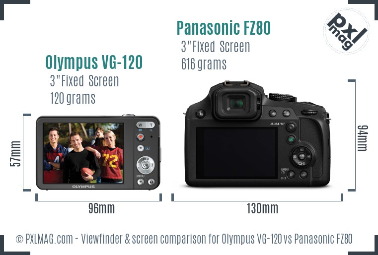 Olympus VG-120 vs Panasonic FZ80 Screen and Viewfinder comparison