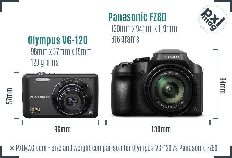 Olympus VG-120 vs Panasonic FZ80 size comparison Olympus VG-120 vs Panasonic FZ80 size comparison