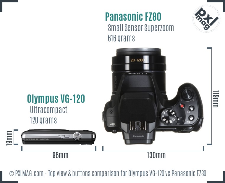 Olympus VG-120 vs Panasonic FZ80 top view buttons comparison