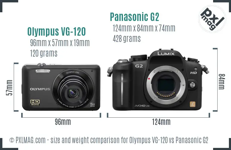 Olympus VG-120 vs Panasonic G2 size comparison