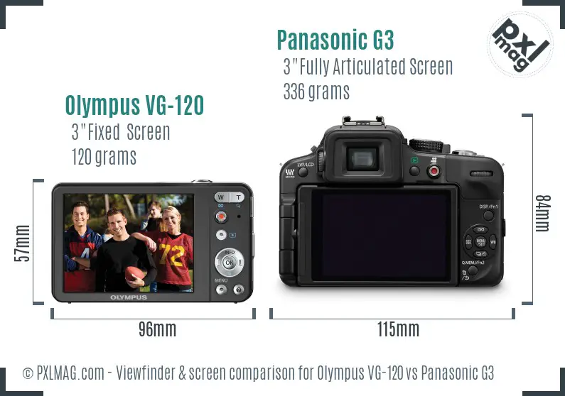 Olympus VG-120 vs Panasonic G3 Screen and Viewfinder comparison