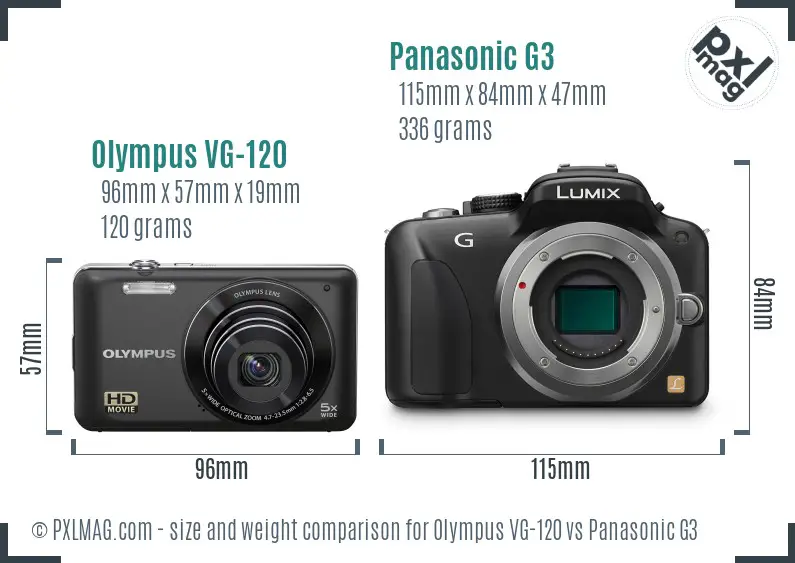 Olympus VG-120 vs Panasonic G3 size comparison