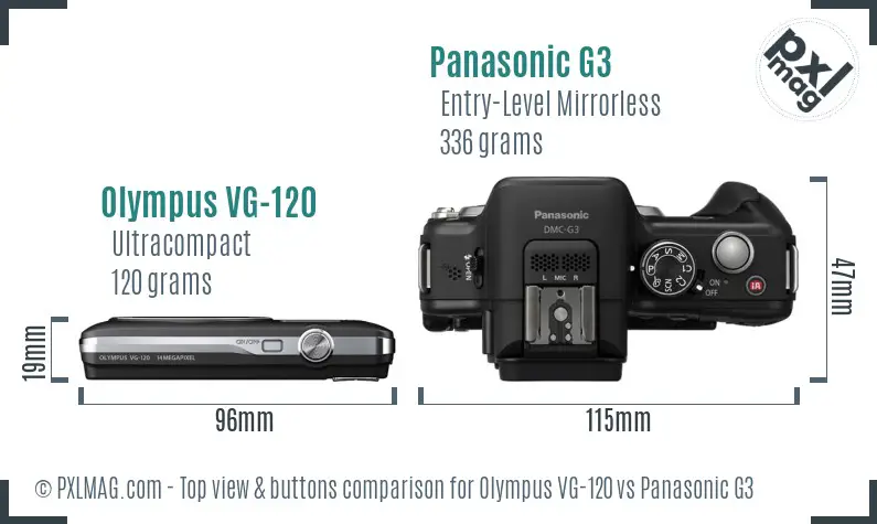 Olympus VG-120 vs Panasonic G3 top view buttons comparison