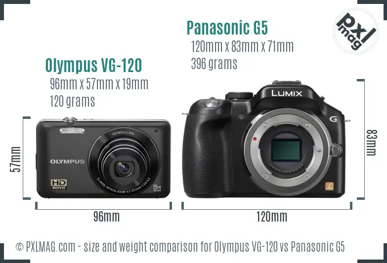 Olympus VG-120 vs Panasonic G5 size comparison