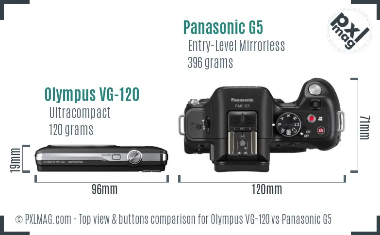 Olympus VG-120 vs Panasonic G5 top view buttons comparison