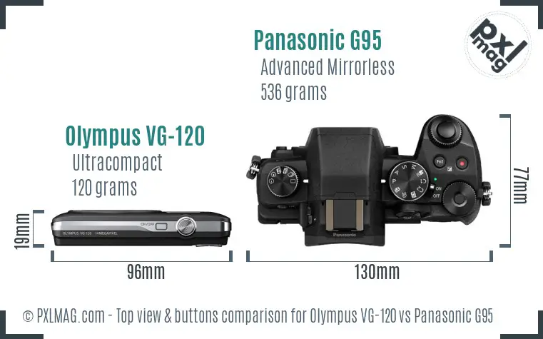 Olympus VG-120 vs Panasonic G95 top view buttons comparison