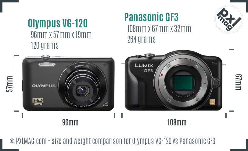 Olympus VG-120 vs Panasonic GF3 size comparison