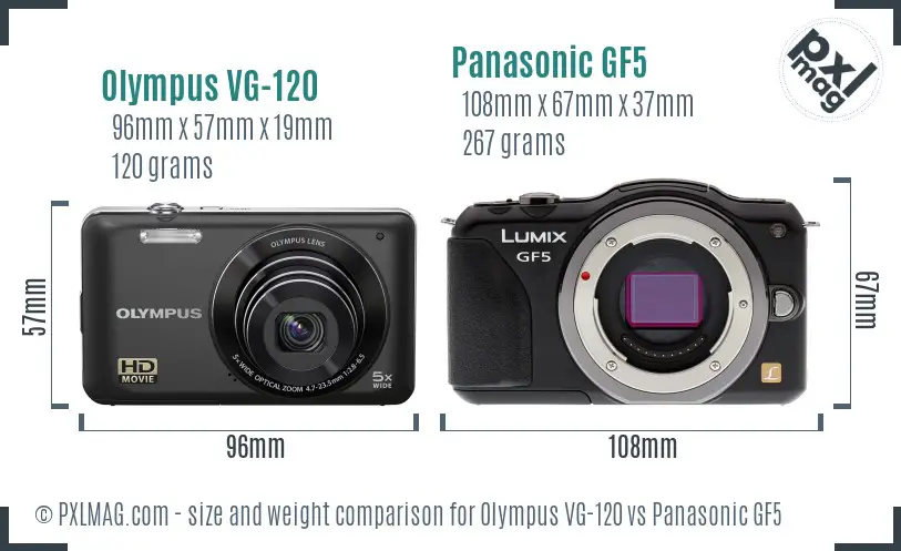 Olympus VG-120 vs Panasonic GF5 size comparison