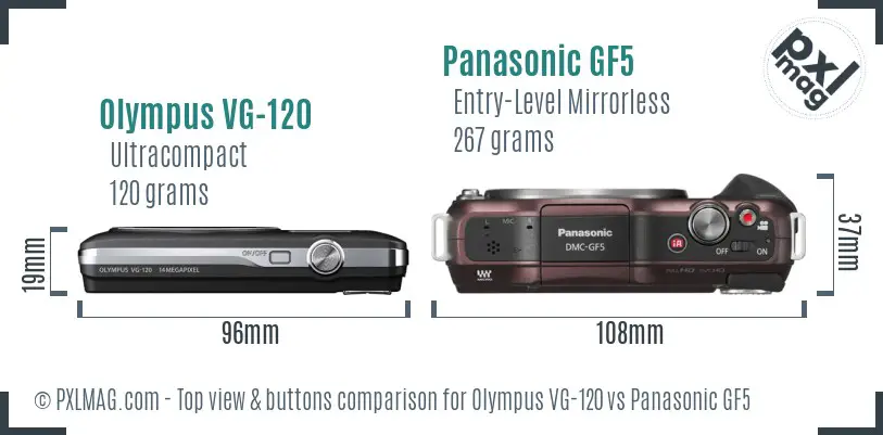 Olympus VG-120 vs Panasonic GF5 top view buttons comparison