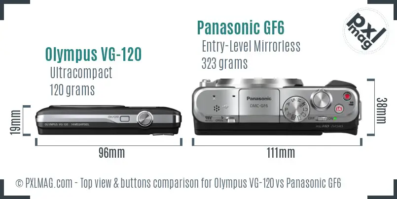 Olympus VG-120 vs Panasonic GF6 top view buttons comparison