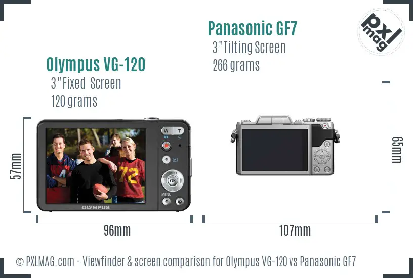 Olympus VG-120 vs Panasonic GF7 Screen and Viewfinder comparison