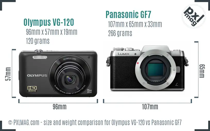 Olympus VG-120 vs Panasonic GF7 size comparison