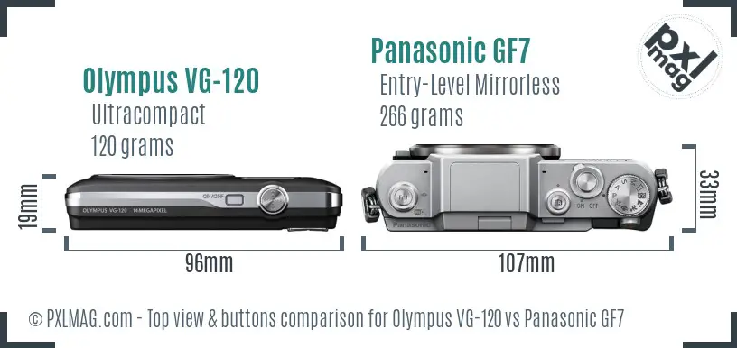 Olympus VG-120 vs Panasonic GF7 top view buttons comparison