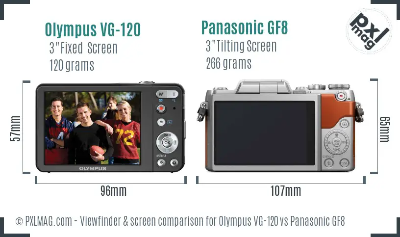 Olympus VG-120 vs Panasonic GF8 Screen and Viewfinder comparison