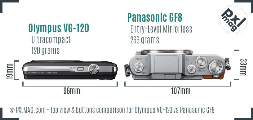 Olympus VG-120 vs Panasonic GF8 top view buttons comparison