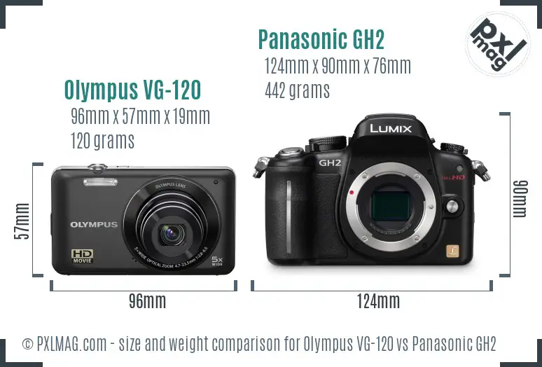 Olympus VG-120 vs Panasonic GH2 size comparison