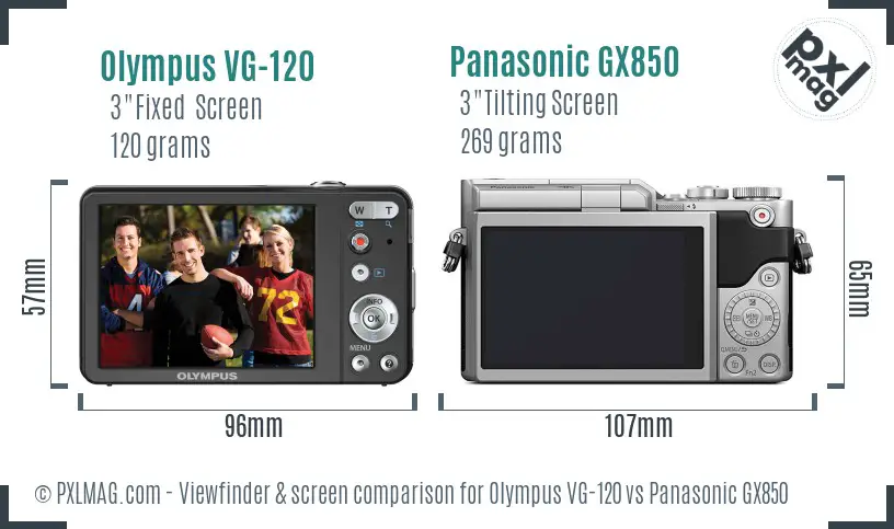 Olympus VG-120 vs Panasonic GX850 Screen and Viewfinder comparison