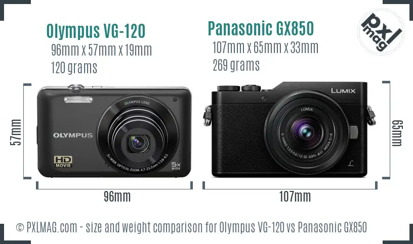 Olympus VG-120 vs Panasonic GX850 size comparison