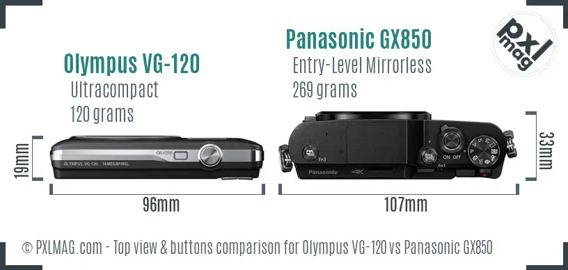 Olympus VG-120 vs Panasonic GX850 top view buttons comparison