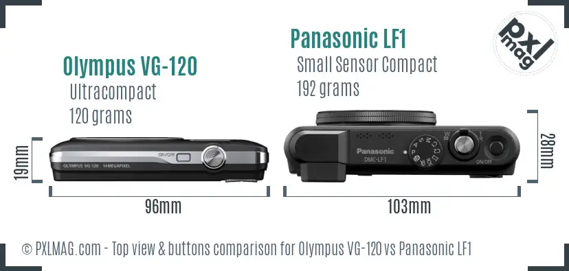 Olympus VG-120 vs Panasonic LF1 top view buttons comparison