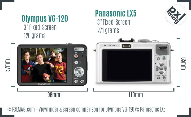 Olympus VG-120 vs Panasonic LX5 Screen and Viewfinder comparison