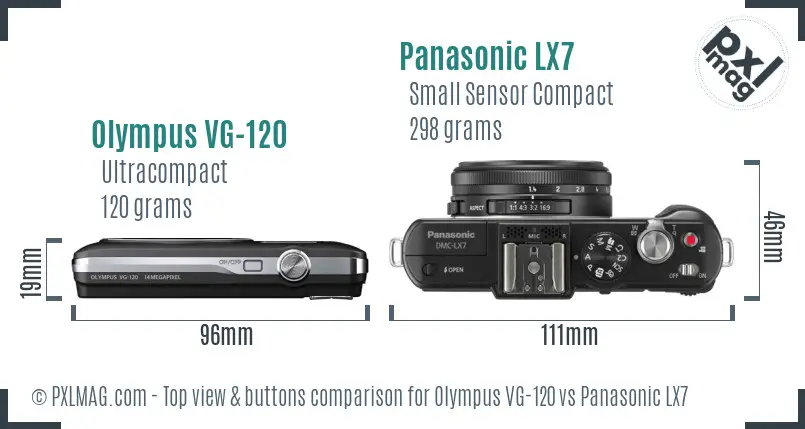 Olympus VG-120 vs Panasonic LX7 top view buttons comparison Olympus VG-120 vs Panasonic LX7 top view buttons comparison