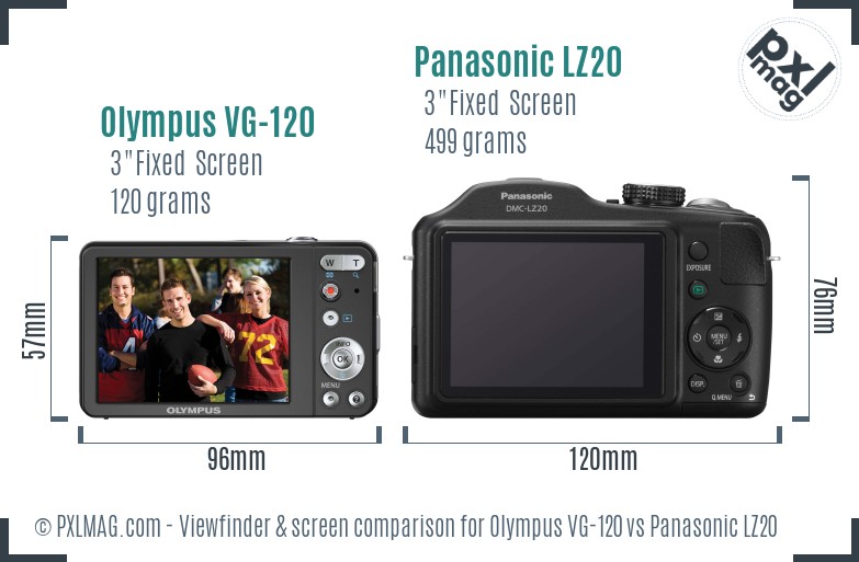 Olympus VG-120 vs Panasonic LZ20 Screen and Viewfinder comparison