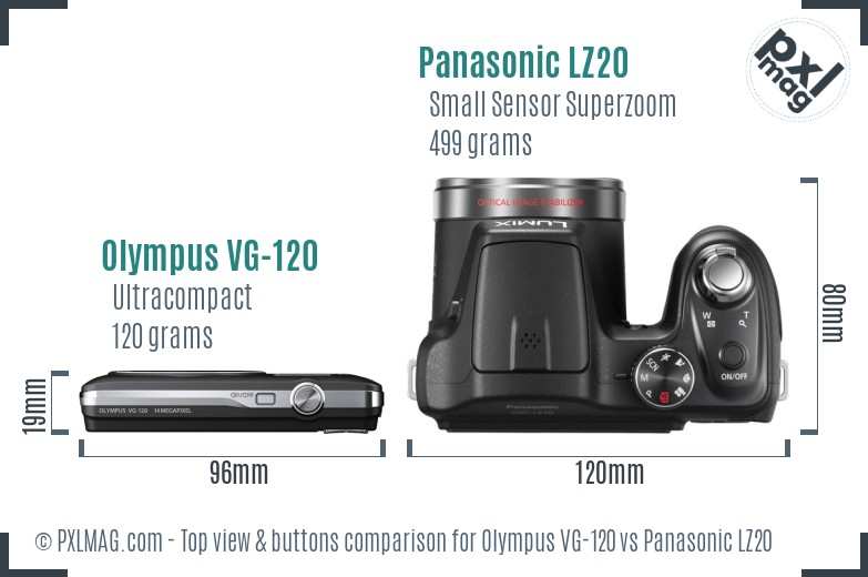 Olympus VG-120 vs Panasonic LZ20 top view buttons comparison