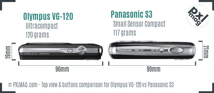 Olympus VG-120 vs Panasonic S3 top view buttons comparison