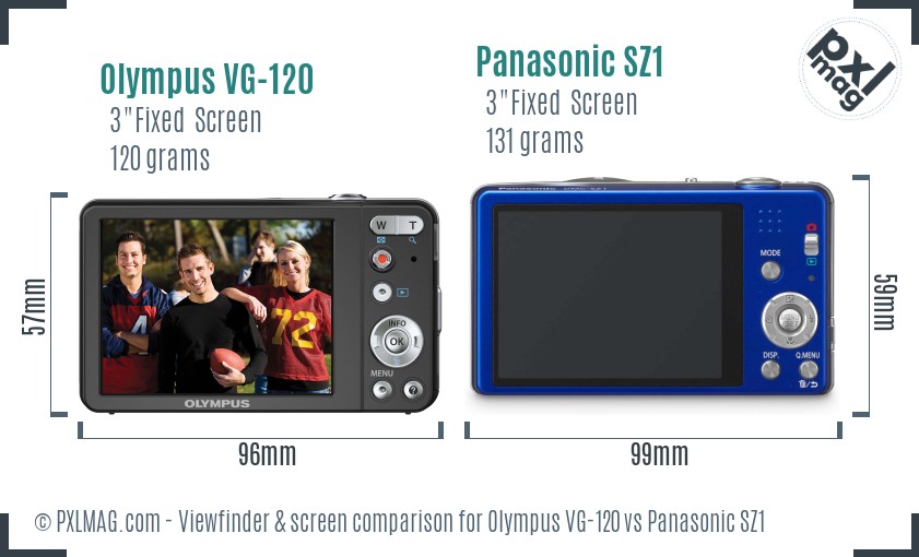 Olympus VG-120 vs Panasonic SZ1 Screen and Viewfinder comparison