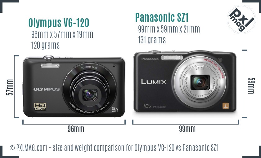 Olympus VG-120 vs Panasonic SZ1 size comparison