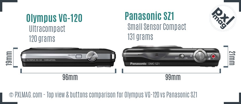 Olympus VG-120 vs Panasonic SZ1 top view buttons comparison
