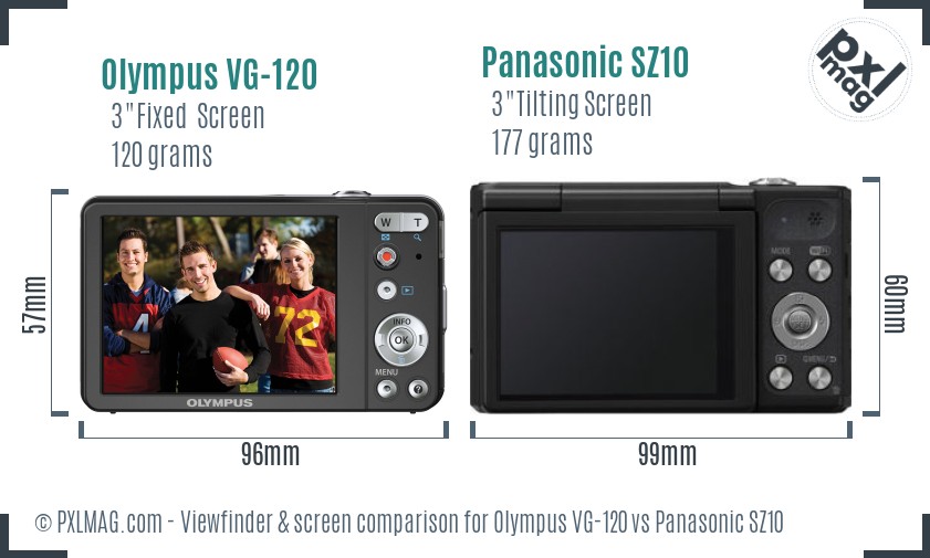 Olympus VG-120 vs Panasonic SZ10 Screen and Viewfinder comparison