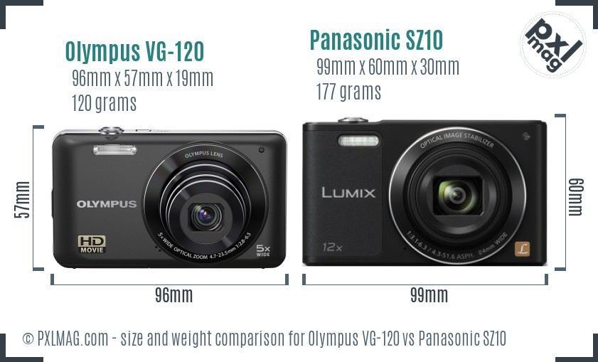 Olympus VG-120 vs Panasonic SZ10 size comparison
