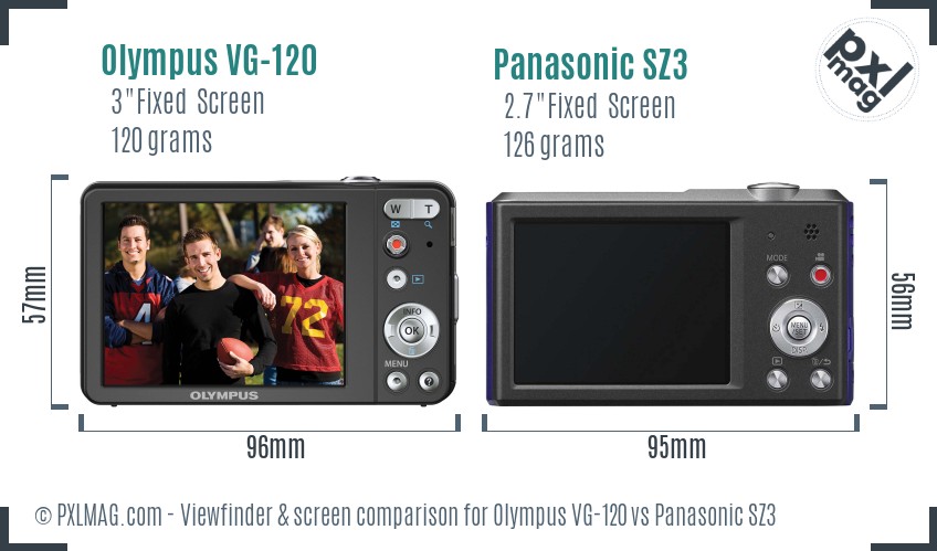 Olympus VG-120 vs Panasonic SZ3 Screen and Viewfinder comparison